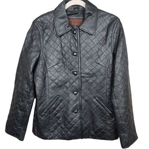 Siena Black Quilted Leather Jacket Button Down Moto Goth Biker Women's Size 8